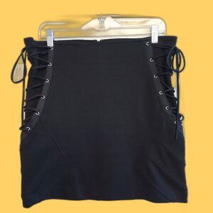 Goth Side Lace Up Mini Skirt Stretchy Size 8 Corset Witchy Grunge Punk Fetish